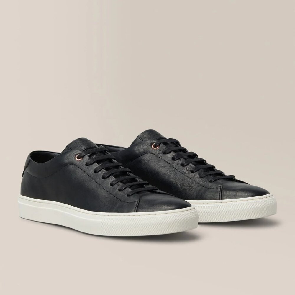 Good Man Brand Black Leather Low-Top Sneakers with White Sole